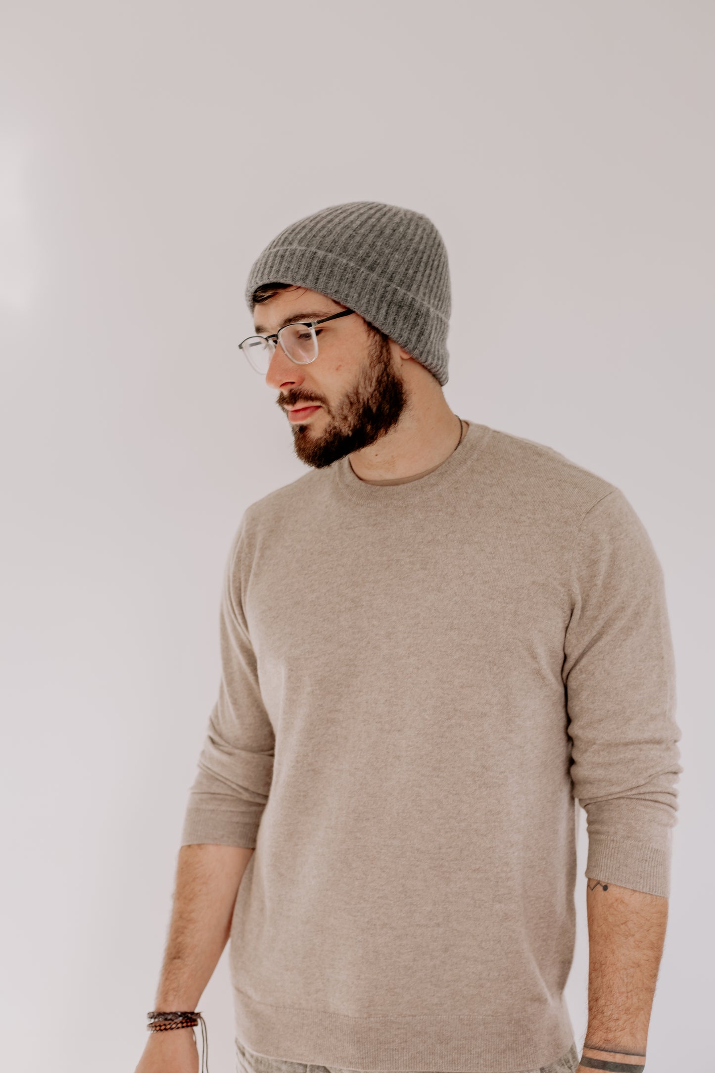 Oatmeal Mens Pure Cashmere Crew Neck Jumper