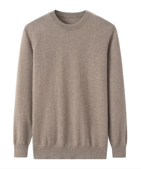 Oatmeal Mens Pure Cashmere Crew Neck Jumper